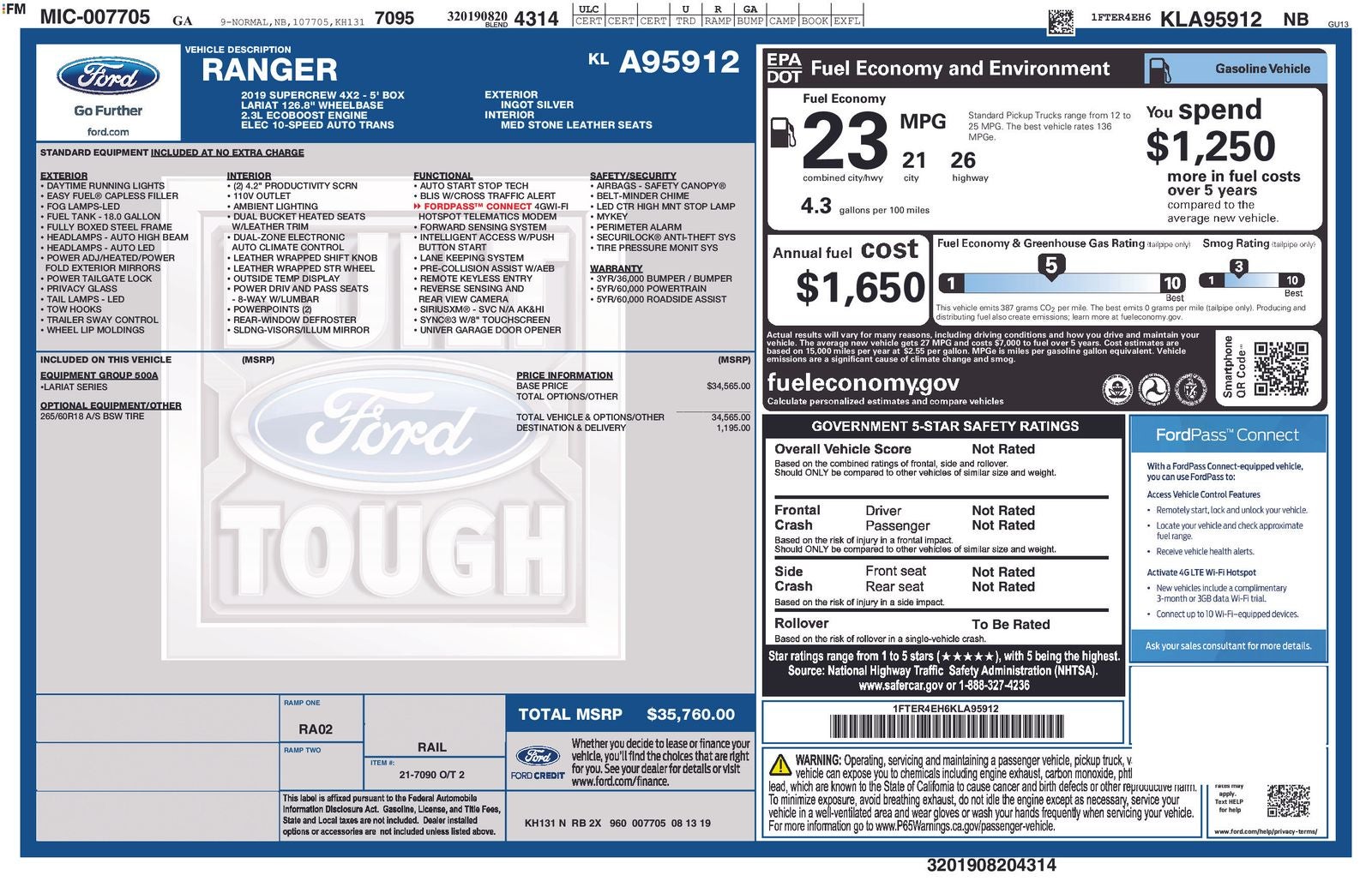 2019 Ford Ranger Lariat