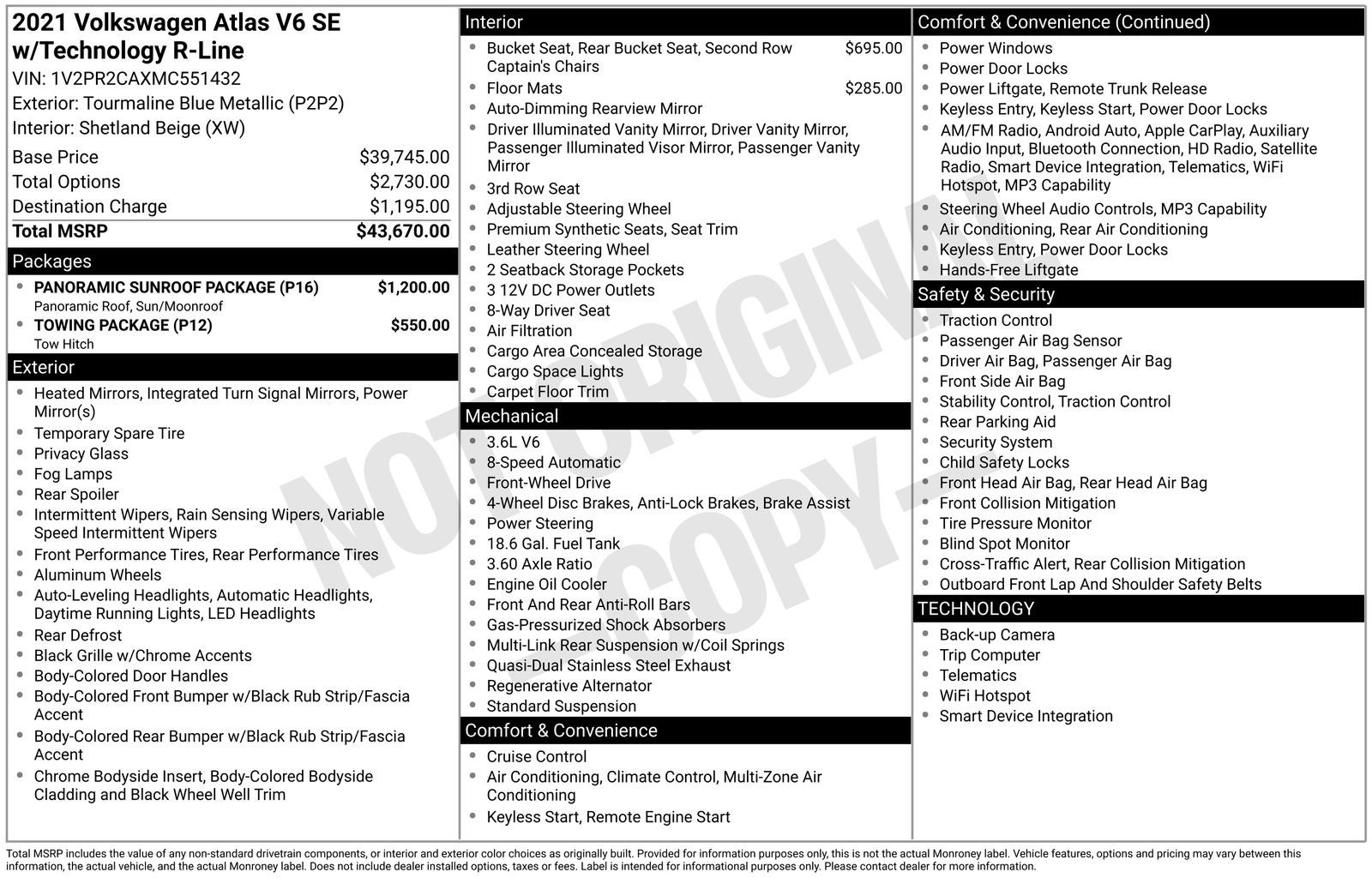2021 Volkswagen Atlas 3.6L V6 SE w/Technology R-Line