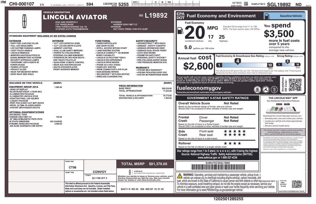 2025 Lincoln Aviator Reserve