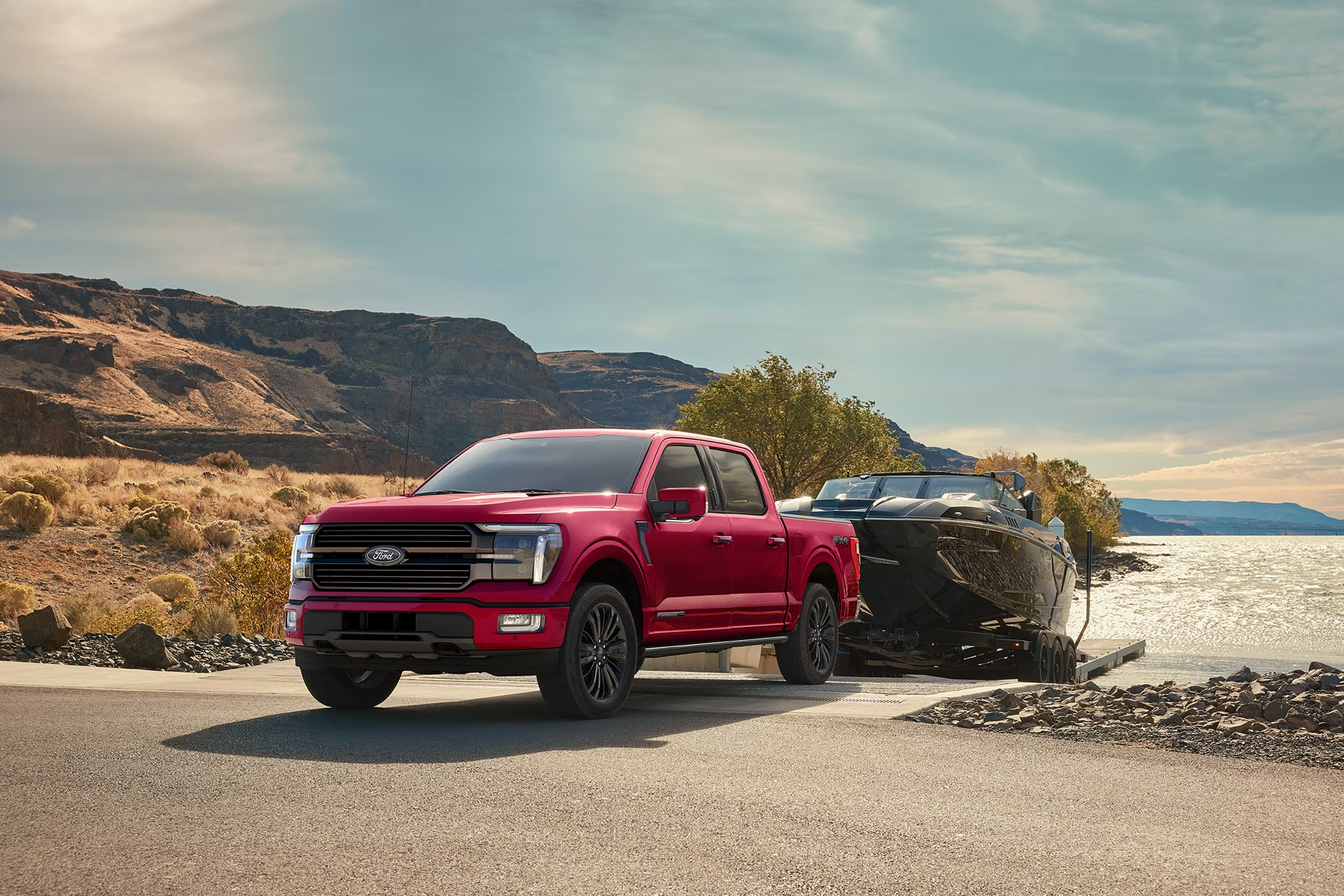 2026 Ford F-150 towing a boat on the water