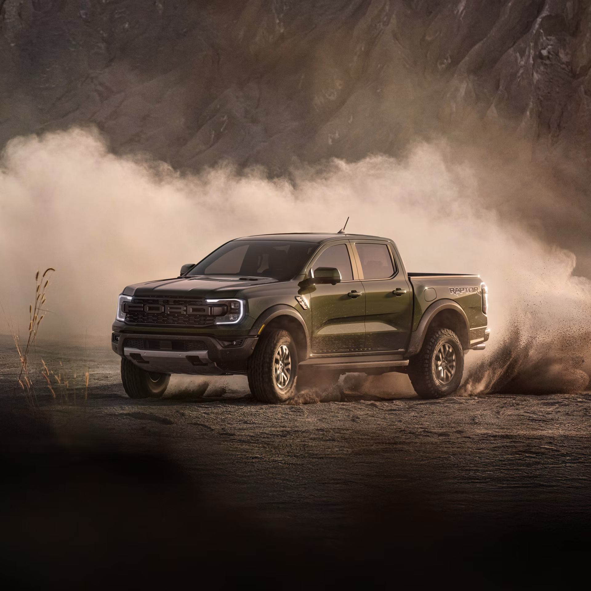 2026 Ford Ranger drifting through dirt hero shot -- Jenkins and Wynne Ford Clarksville TN