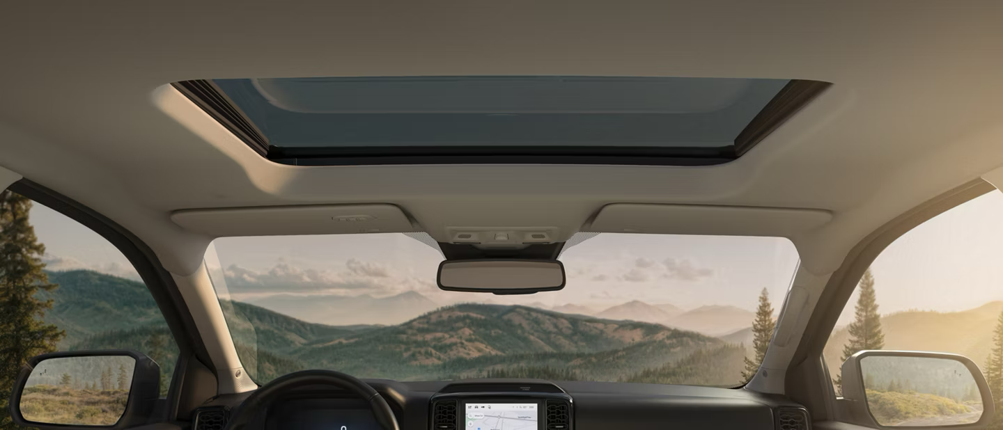 2026 Ford Ranger available panoramic sunroof open